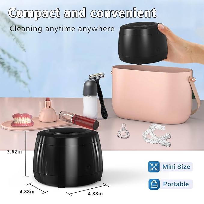 Ultrasonic Retainer Cleaner, 43kHz Ultrasonic Denture Cleaner Jewelry Cleaning Machine Eyeglass Cleaner for Watches Dentures Ring Razor Makeup Brush