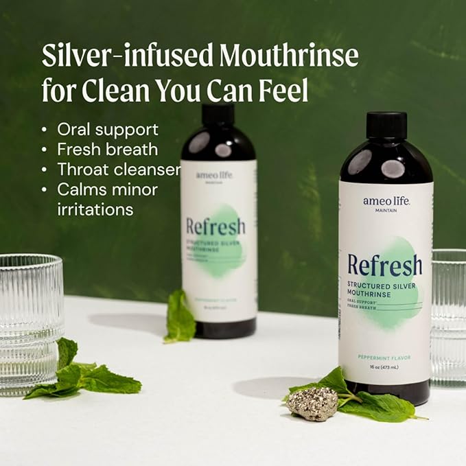 Ameo Life Structured Silver Mouthwash 10ppm Mint Flavor - Natural Colloidal Mouthwash for Fresh Breath & Oral Health, Alcohol-Free Oral Rinse with Silver Nanoparticles, 16 oz