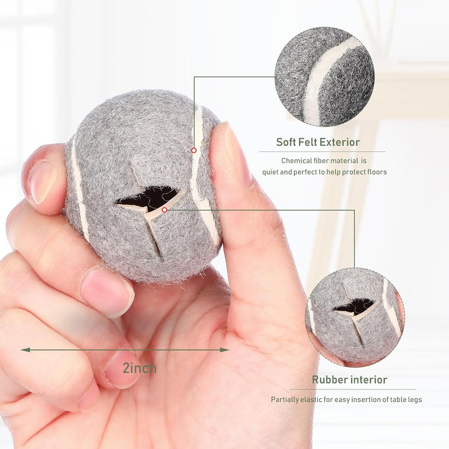 Macarrie 16 Pieces Precut Tennis Balls for Chairs Tennis Ball Chairs Foot Covers for Furniture Leg for Classroom Floor Protection Chair Desk Legs Coverings(Gray,5 cm)