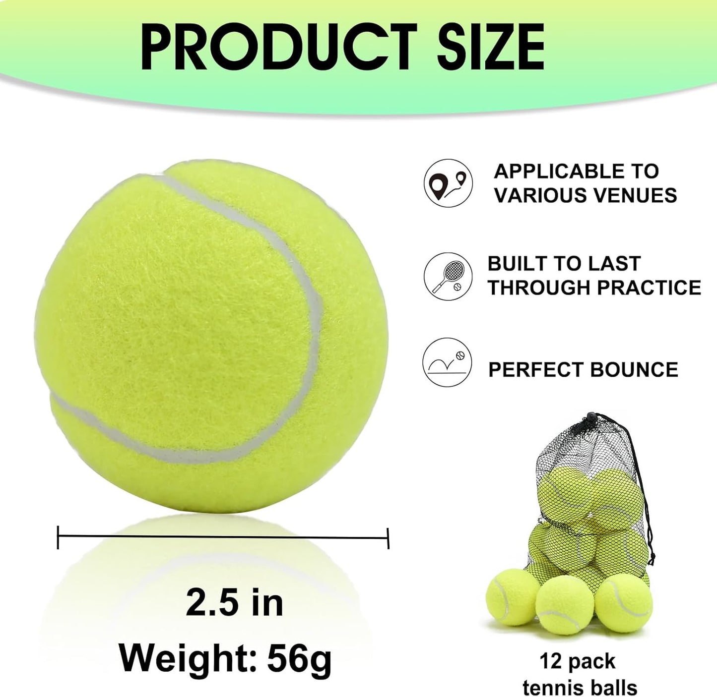 LITIAN 12 Pack Practice Tennis Balls for Beginners – High Elasticity Bulk Tennis Balls for Dog Training, Fetch & Play, with Mesh Carry Bag