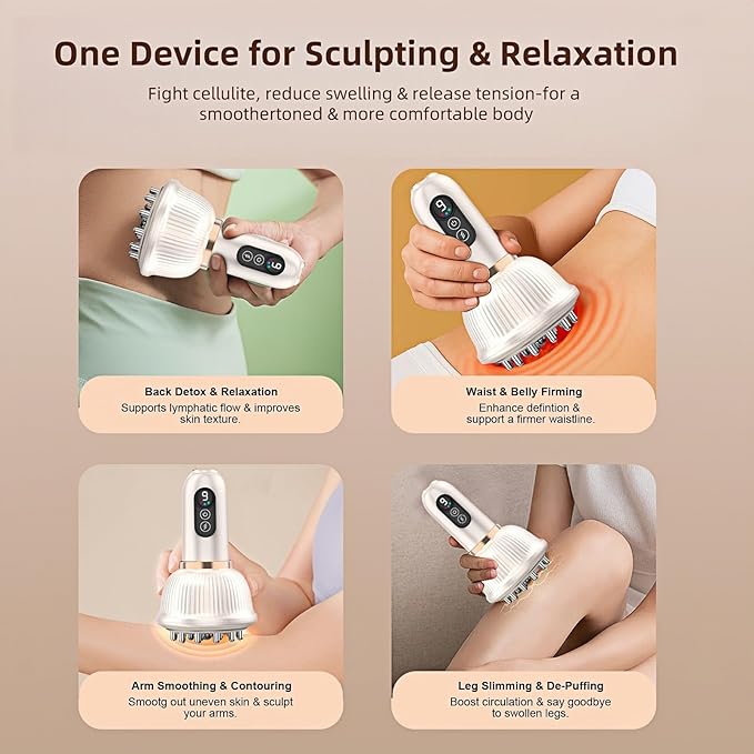 Lymphatic Drainage Massager for Legs, Arms & Belly – Anti Cellulite & Stretch Marks Reduction Tool with Microcurrent, Heat, Vibration & Light Therapy – Portable Body Sculpting Machine for Home Use