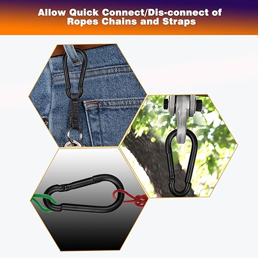 60PCS 3'' Spring Snap Hook Carabiners, M8 5/16Inch Galvanized Steel Quick Link Carabiner Clips, Heavy Duty Spring Clips Link Buckle for Outdoors Fishing Camping Hammock Dog Leashes,Black