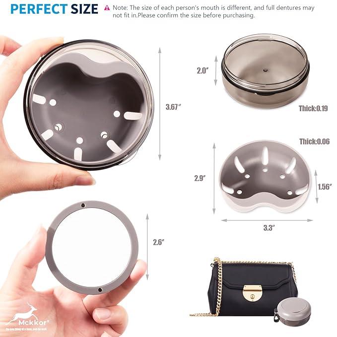 Denture Case, Definitely No-Leak Portable Retainer Case Denture Bath Box for Traveling Perfectly, Denture Cups for Soaking Dentures & Mirror(Black)