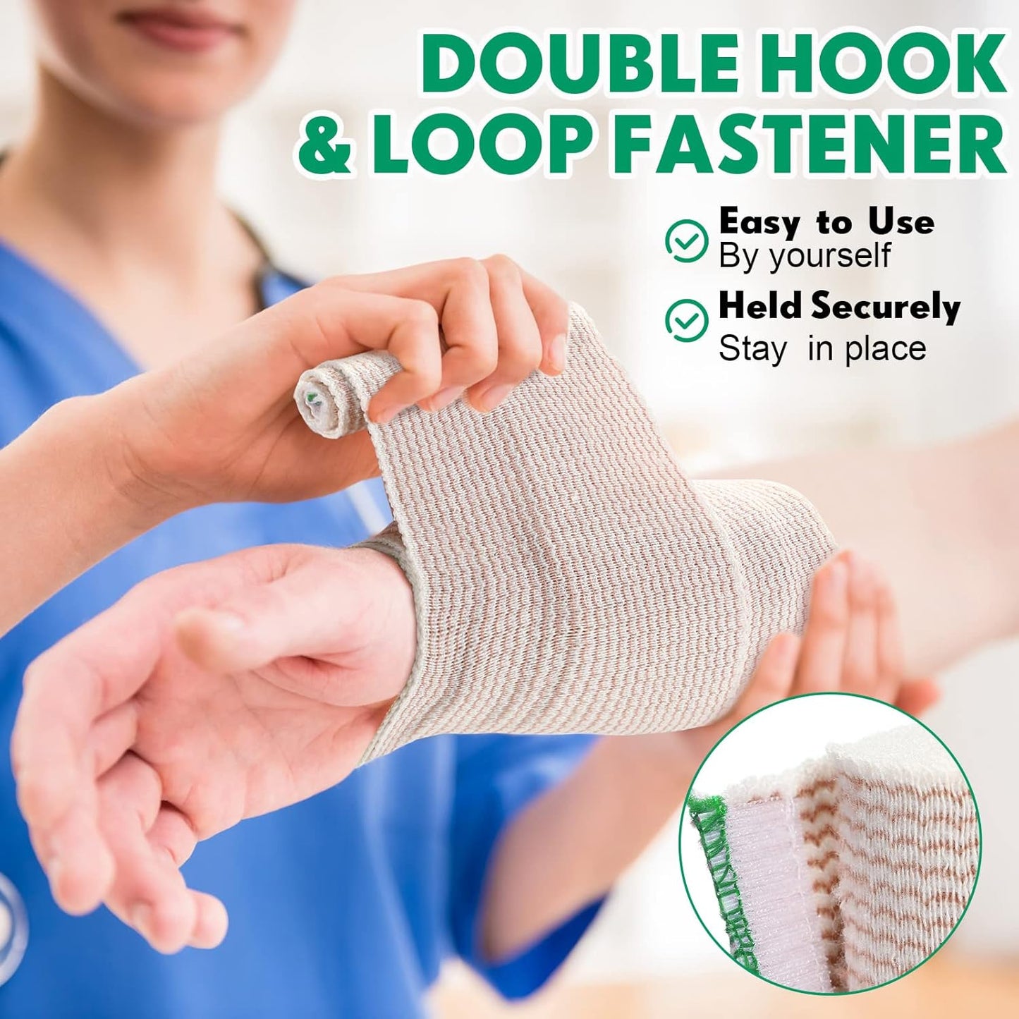 LEIFIDE 36 Pack Compression Bandage Wrap with Self Closure on Both Ends Elastic Bandage for Legs, Knees, Ankles, Wrists, Elbows, Shoulders, Athletic Stretchable Wrap(6 Inch,Green Trim)