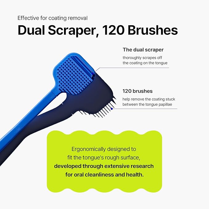 Tongue Scraper – Dual Scraper & 120 Micro Brushes for Fresh Breath, Soft TPE, Anti-Gag Design (White)