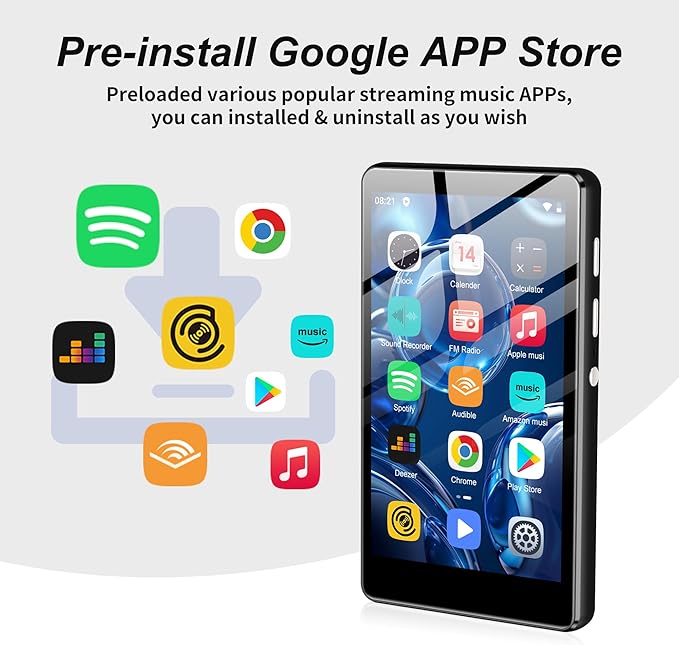 80GB MP3 Player with Bluetooth and WiFi, SWOFY Music Player with Spotify,Pandora,Amazon Music, M503Pro 4.0-inch Touch Screen Android MP4 MP3 Player for Kids with Libby,Audible,Spotify Kids,FM Radio