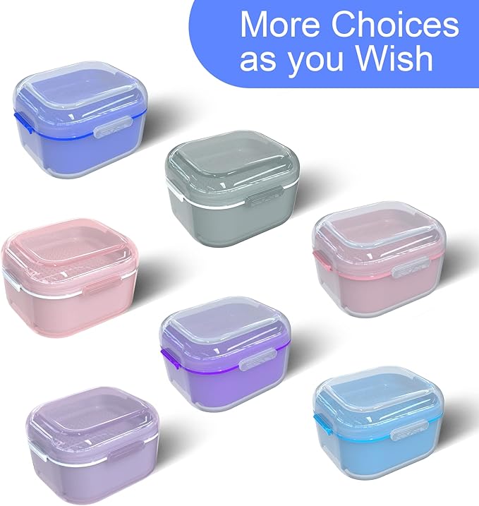 ARGOMAX Denture Case, Denture Cup for Soaking Dentures, Thorough Cleaning of Dentures, Retainer, Clear Braces (Clear Case + Dark Blue Filter and Tray).
