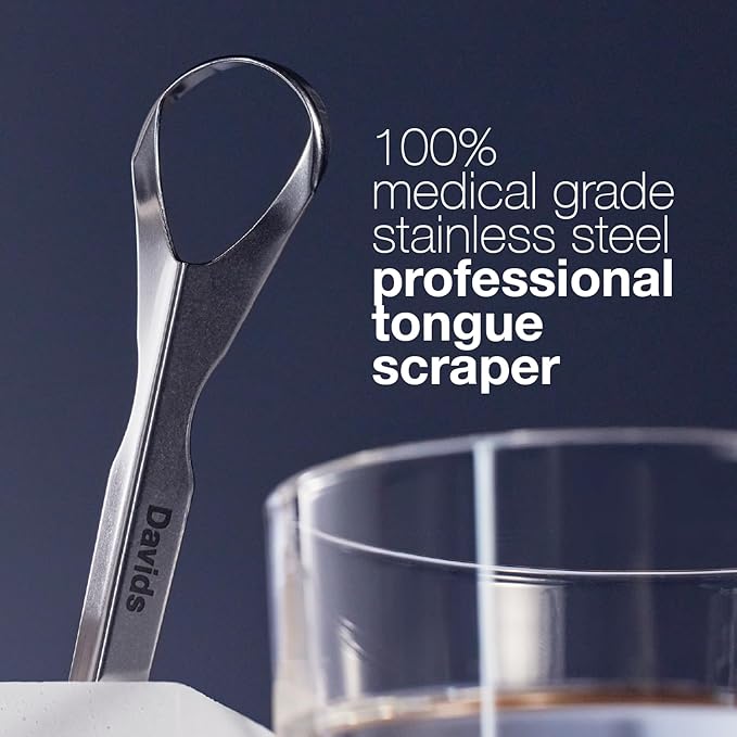 Davids Tongue Scraper for Adults and Kids, 100% Medical Grade Professional Stainless Steel Tongue Scraper, Made in USA