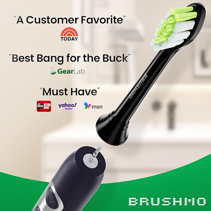 Brushmo Whitening Replacement Toothbrush Heads Compatible with Philips Sonicare DiamondClean HX6062/65, Black, 8 Pack