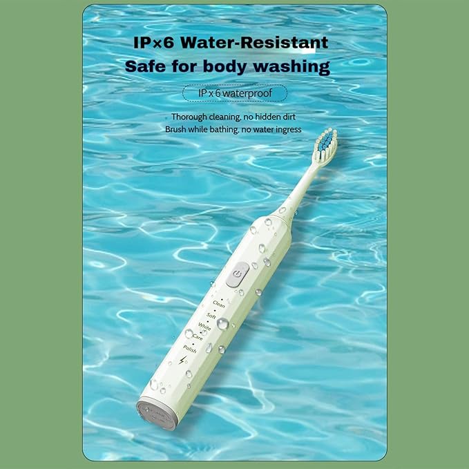 Electric Toothbrush for Adults, 5 Modes USB Rechargeable with 2 Extra Brush Heads, 66000 RPM Sonic Toothbrush with 2-Minute Timer, IPX7 Waterproof, Soft Bristles (Green)