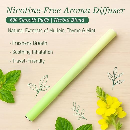 Natural Mullein Herbal Diffuser – Upgraded Formula with Mint and Thyme Long-Lasting Flavored Air Refreshing Support Oral Fixation Menthol Essential
