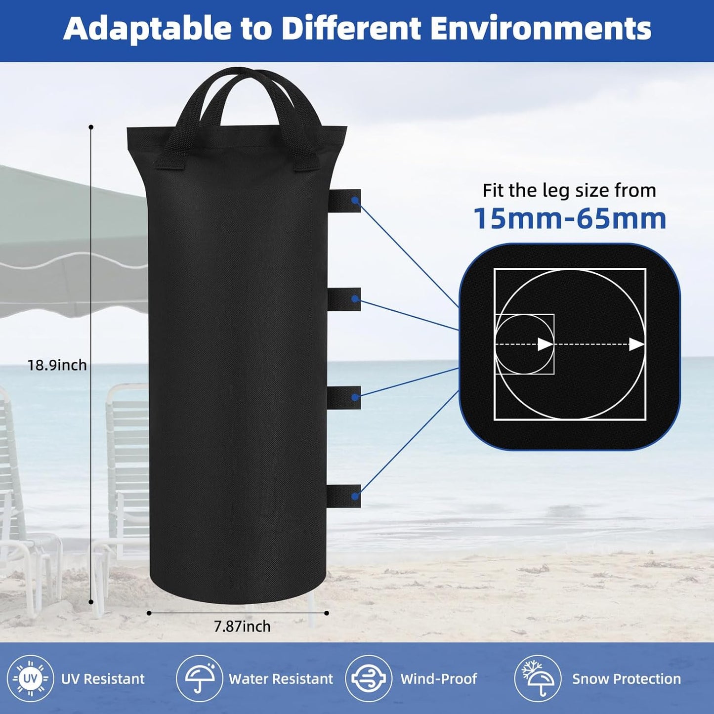 Kaskawise Canopy Tent Weights Set of 4 – 160lbs Heavy Duty Sand Bags for Pop Up Tents, Canopy Legs, Patio Umbrella, Gazebo, Trampoline – Waterproof 900D Oxford Fabric – Black