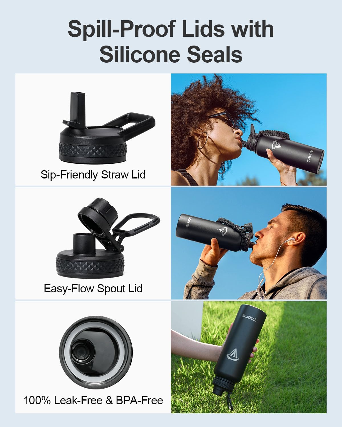 40oz Insulated Water Bottle,Stainless Steel Vacuum Water Bottle, BPA-Free & Leakproof -with Paracord Handle,Strap,Straw Spout Lids,Large Water Jug for Gym Sports