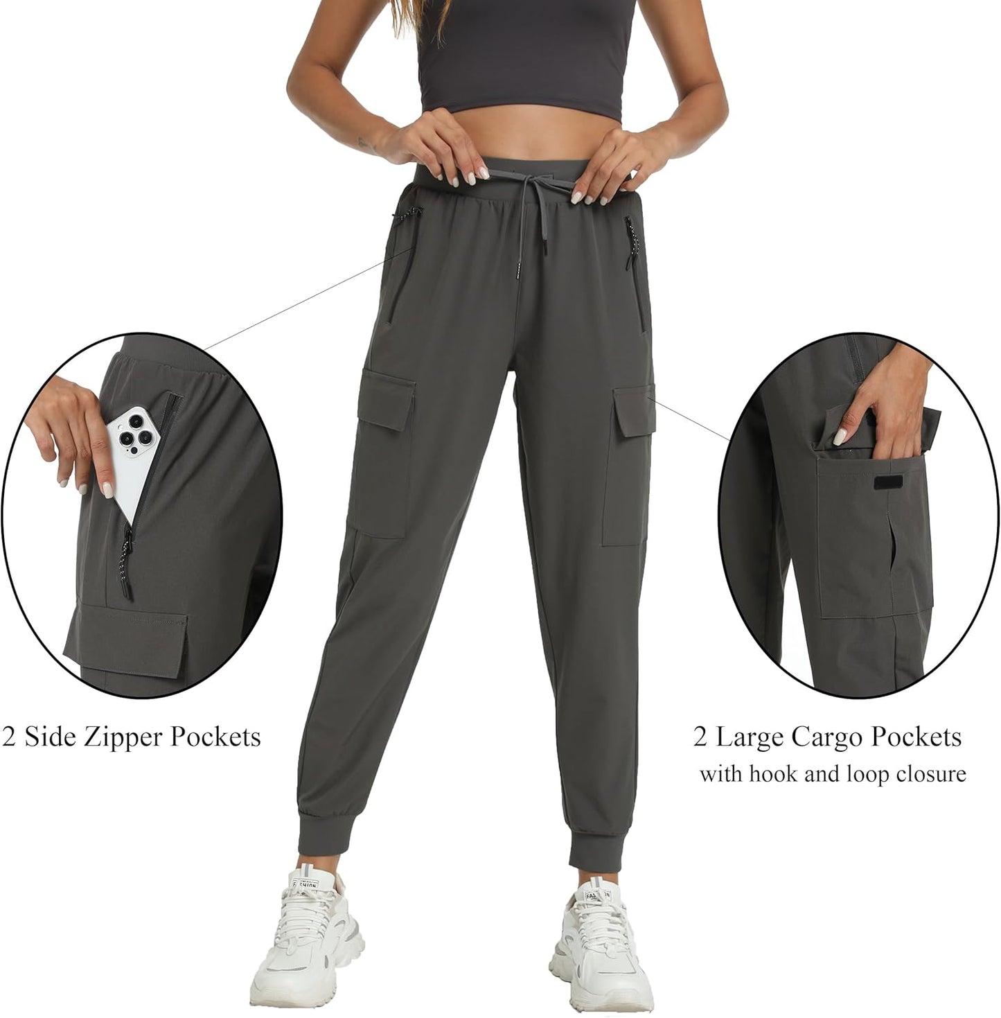 Kcutteyg Womens Water Resistant Hiking Pants with Pockets Quick Dry Soft Athletic Workout Joggers Pants for Camping Travel