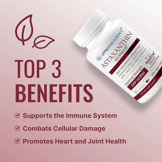 Approved Science® Astaxanthin 12 mg - Extra Strength Antioxidant - Supports Heart, Eyes, Skin - 30 Vegan Capsules - 1 Month Supply