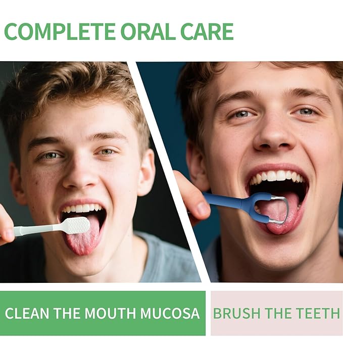 Effective Tongue Scraper and Oral Mucosal Cleaner Kit for Adults - Ergonomic Tongue Cleaner Promotes Fresher Breath, Mild Solution Oral Mucosal Cleaner package, Personal Care Essential (Blue)
