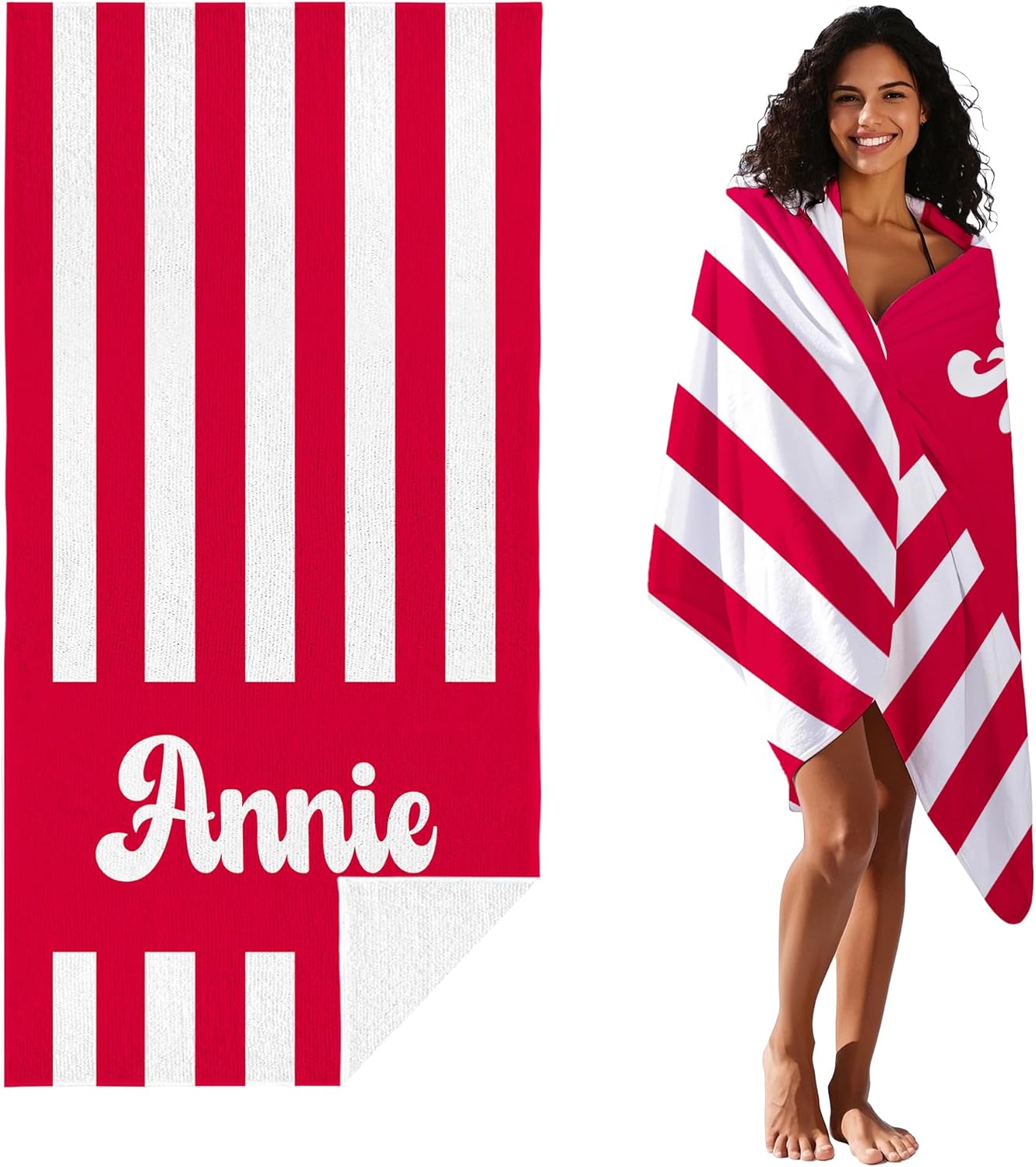 JML Personalized Beach Towel with Name, Custom Cabana Stripe Beach Towel, Customized Microfiber Pool Towel, Quick Dry & Absorbent Swim Towel for Adult,Mother's Day, Birthday, Summer Holiday,Vacation