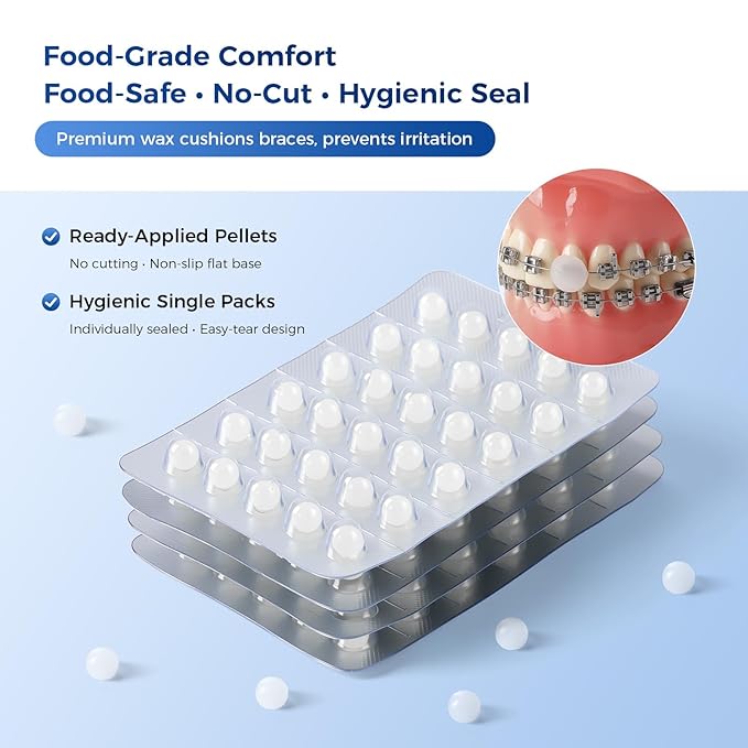 JMU Orthodontic Wax for Braces, 120 Dental Wax Dots, Hygienic Individual Wraps Braces Wax, Unscented