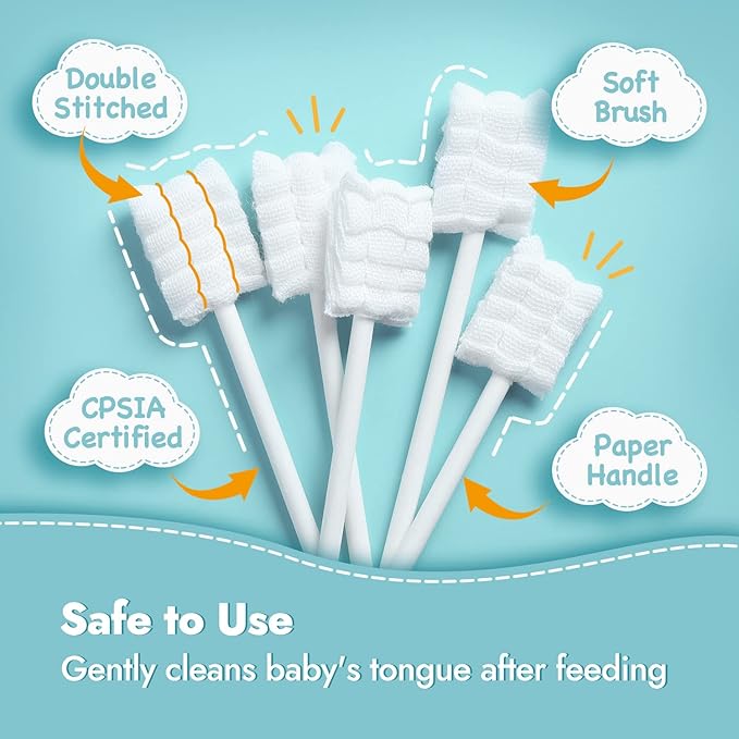 Papablic Baby Tongue Cleaner, Baby Oral Cleaner, Disposable Infant Mouth Cleaner Newborn, Upgrade Gum Cleaner with Paper Handle or Infants Ages 0-2 Years, 100 Pack