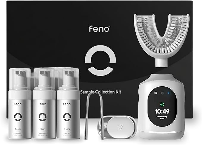 Feno Smartbrush Elite Oral Health – AI-Powered Electric Toothbrush with Personalized Mouthpiece, Foam Toothpaste (3 Tubes), Tongue Scraper, Salivary Microbiome Test & 12-Month Plus Membership