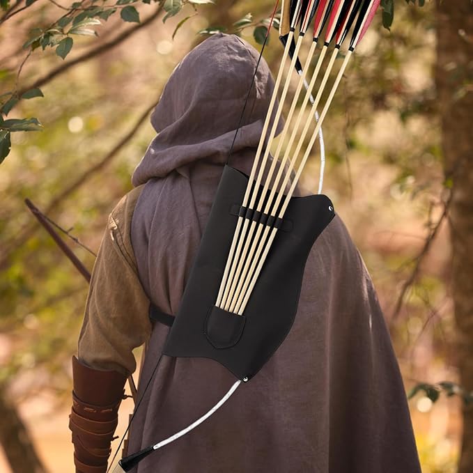 LWANO Archery Bow Carrier with Arrow Slots, Archery Bow and Arrow Holder for Recurve Horsebow Traditional Bow, Adjustable Shoulder Strap