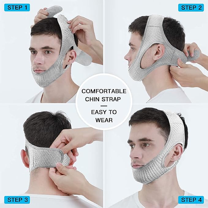 Vosaro Anti Snoring Chin Strap, Stop Snoring Device for Sleeping, Effectively Snoring Solution for Men and Women, Adjustable & Breathable Keep Mouth Closed Chin Strap, Grey