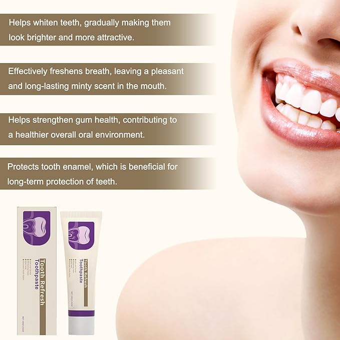 Tooth Refresh Toothpaste, Fresh Breath Toothpaste, Natural Oral Care & Enamel Repair, Helps Remove Coffee, Tea & Wine Stain(2PCS)