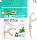 Floss Picks Biodegradable (100pcs) - Plant Based Dental Floss Picks, Natural Flossers for Adults & Kids, Nontoxic Vegan Tooth Pick Flossers & Eco Floss Sticks - Double Thread Mint