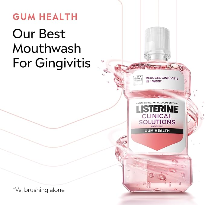 Listerine Clinical Solutions Gum Health Antiseptic Mouthwash, Antigingivitis & Antiplaque Oral Rinse Helps Prevent Buildup & Immediately Kills Germs for Healthier Gums, ICY Mint, 1 L