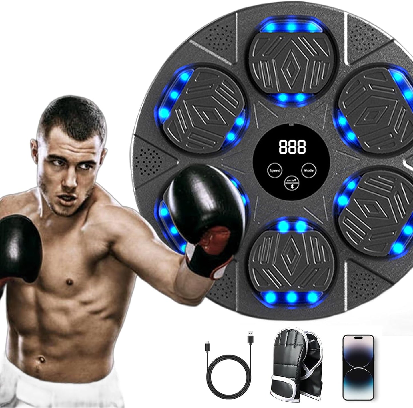 HOTSEVEN 2025 Music Boxing Machine with Boxing Gloves, Smart Bluetooth Boxing Machine with LED Electronic Wall Mounted, Music Boxing Target Workout Punching Equipment for Home(Upgrade)