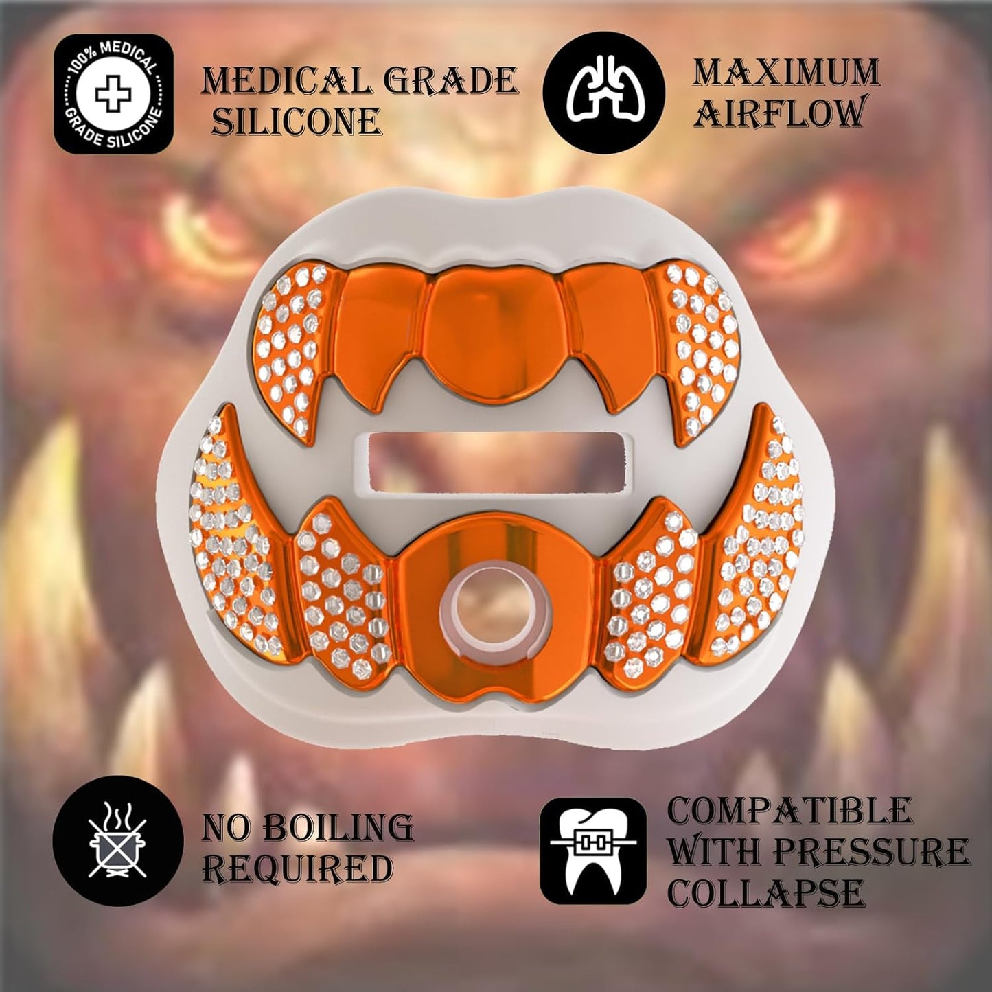 LeCool Football Mouth Guard with Connected Strap- 3D Beast Chrome Adult and Youth Mouth Guard-Mouth Piece for Sports for Maximum Air Flow and Teeth Protection