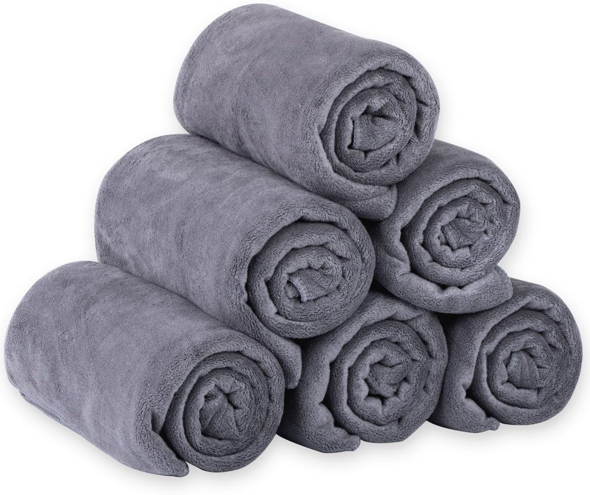 JML Microfiber Bath Towel Sets (6 Pack, 27" x 55") -Extra Absorbent, Fast Drying, Multipurpose for Swimming, Fitness, Sports, Yoga, Grey 6 Count