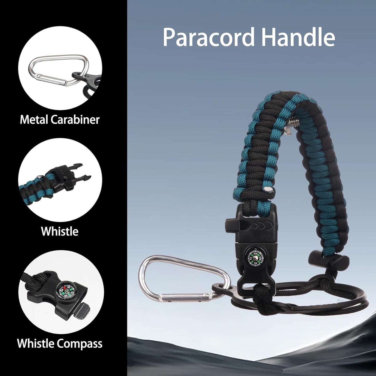 Insulated Water Bottle 64oz,Triple Wall Vacuum Stainless Steel(Dishwasher Safe),Leak Proof & Non-BPA,Flask Jug with Paracord Handle & Straw Spout Lids Sports