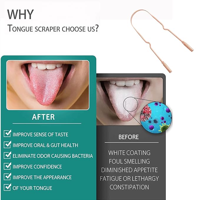 Copper Tongue Scraper (2 Pack), Tongue Cleaner for Reduce Bad Breath, Tongue Scrapers for Adults & Kids, 100% Copper Metal Tongue Scrubber Set for Oral Care & Easy to Use (round-bead)