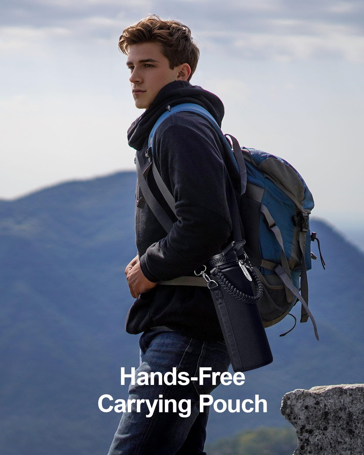 40oz Insulated Water Bottle,Stainless Steel Vacuum Water Bottle, BPA-Free & Leakproof -with Paracord Handle,Strap,Straw Spout Lids,Large Water Jug for Gym Sports