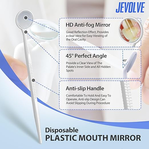 100 PCs Dental Mouth Mirrors by JEVOLVE | White Oral Dental Mirror for Crafting, Jewelry Making, Painting, Model Building, and DIY Projects – Clear Reflection, Easy Handling, Multi-Purpose