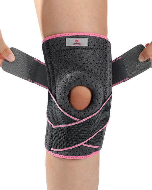 ABYON Adjustable Knee Brace for Men & Women - Maximum Support with Dual Side Stabilizers & Crossed Compression Straps for Meniscus Tear, ACL, MCL, LCL, Patella Injury and Post-Surgery Recovery - Please Check How To Size Video