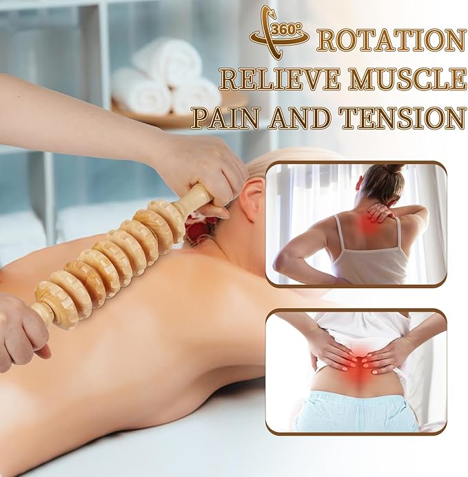 Liitrton Manual Wooden Fascia Massage Roller Trigger Points for Release Cellulite Sore Muscle Blasting (White)