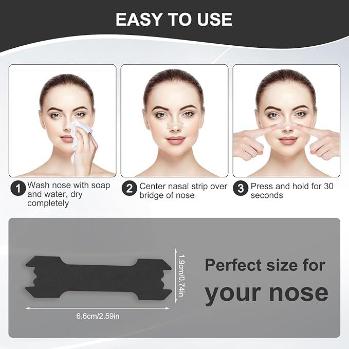 MQ 50ct Nasal Strips for Snoring Black Nose Strips for Breathing Extra Strength Snore Strips to Open Nasal Passages, Relieve Nasal Congestion
