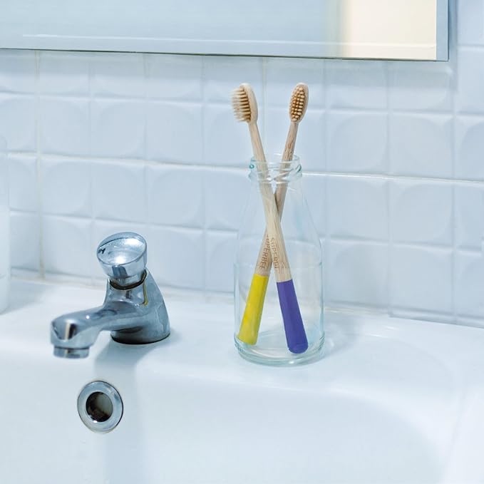 SuperBee Dentos Toothpaste Tablets & Biodegradable Bamboo Toothbrushes, 150 Tabs, Fluoride Free & Eco Friendly, Travel Mouthwash Tablets, Sensitive Bites Kids Adults