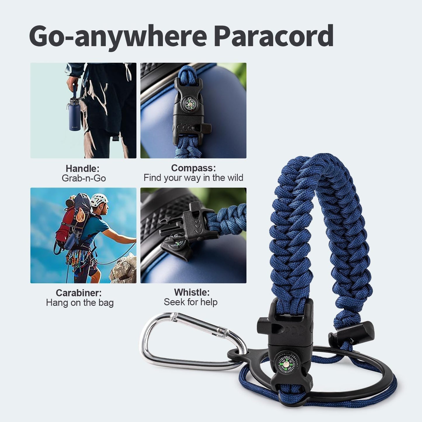 32 oz Insulated Water Bottle with Straw (Cold for 48 Hrs), Stainless Steel Triple Wall Vacuum Sports Water Jug, Leakproof Hydro Cup Flask with Paracord Handle & Straw Spout Lids & DIY Stickers