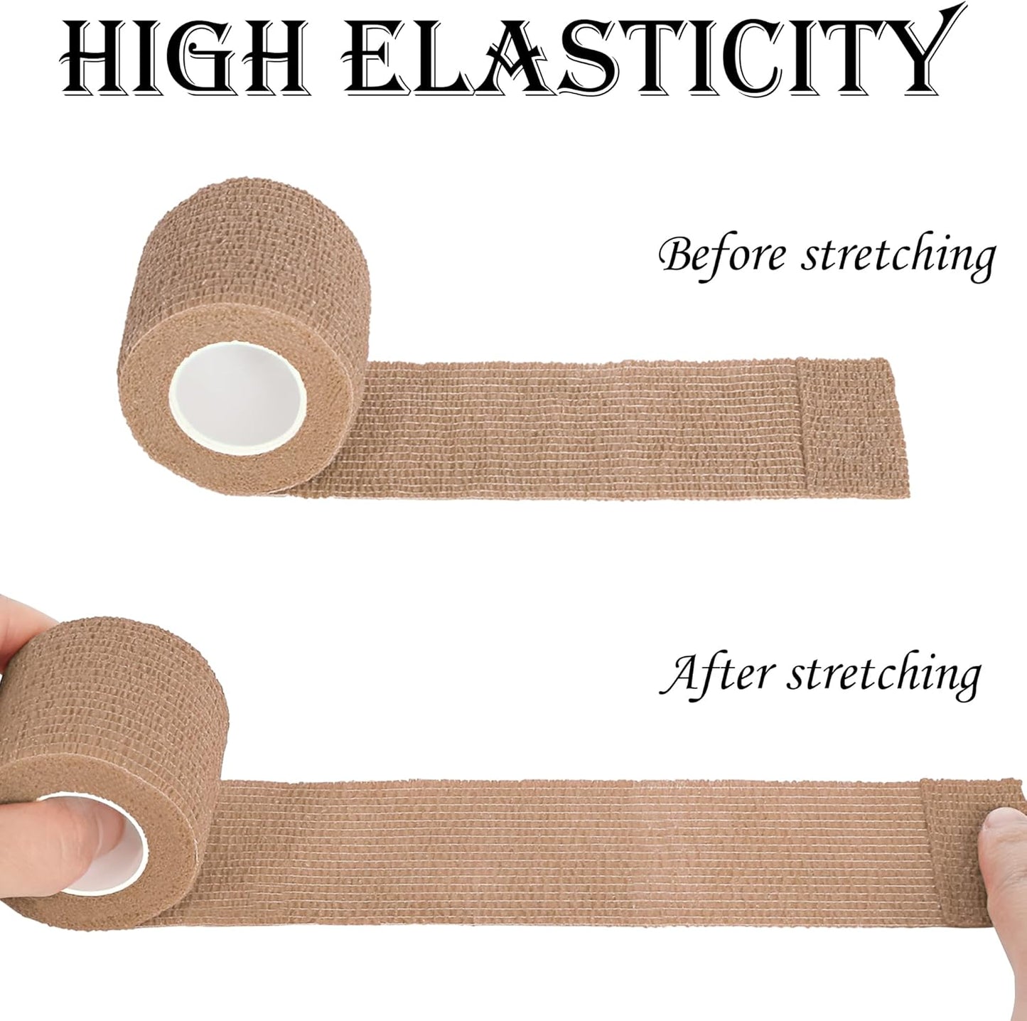 8 Rolls Cohesive Bandage 2” x 5 Yards Self Adherent Bandage Wrap Breathable Vet Tape Elastic Adhesive Bandage for Sports, Wrist, Ankle, Tattoo Wraps(Light Brown)