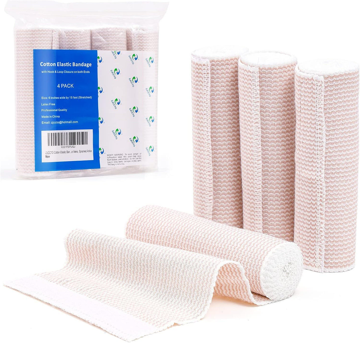 4 Pack Elastic Bandage Wrap | 6" Wide Medical Bandage Wrap with Hook-and-Loop Fasteners on Both Ends Compression Wrap for Wounds Latex Free Stretch Bandage for Foot Arm Hand Ankle Injury