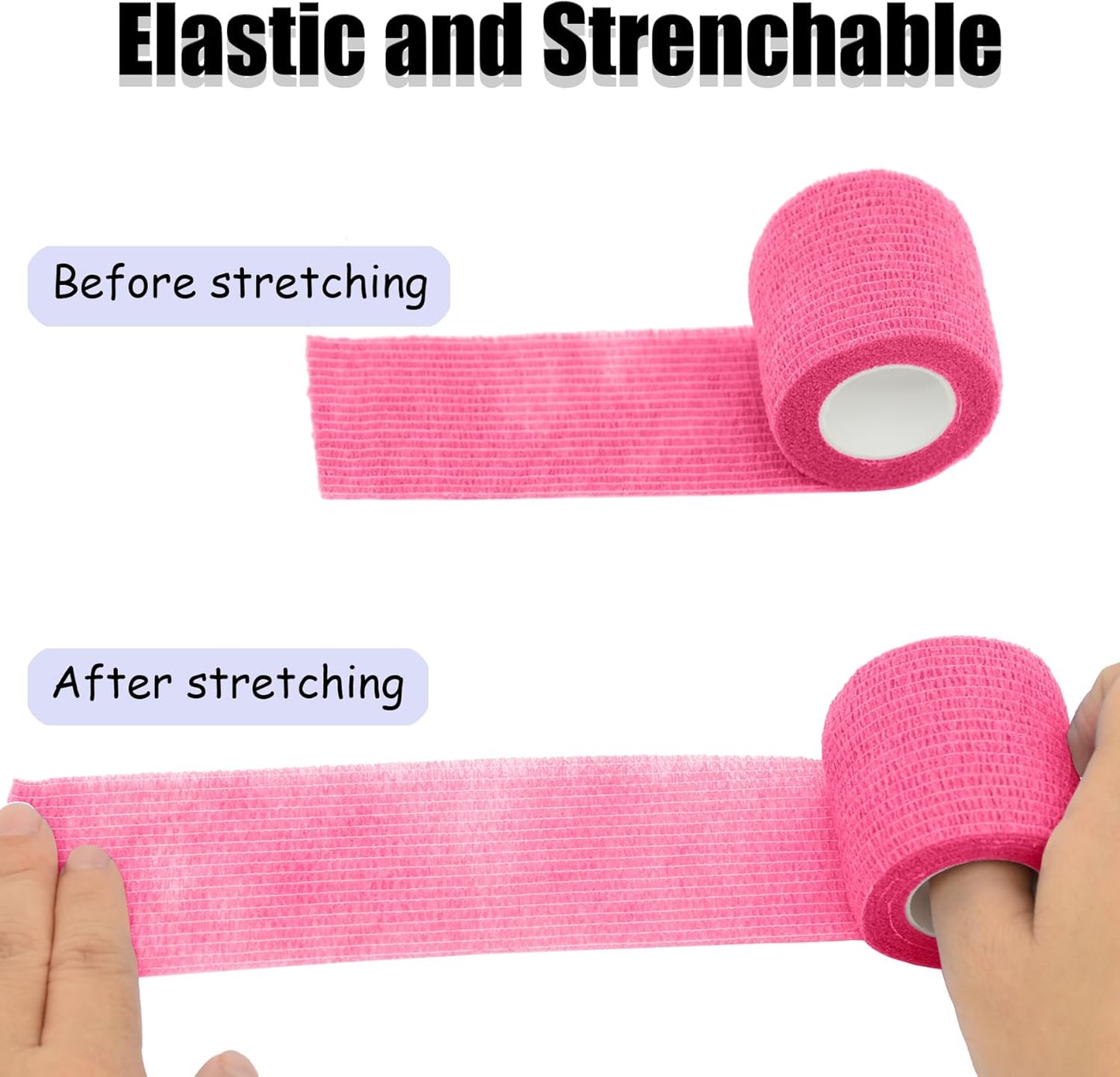 6 Pack 2 Inches Self Adhesive Bandage Wrap Breathable Cohesive Bandage Elastic Tape for Pets, Athletic, Sports, Wrist, Knee, Ankle(5 Yards Per Roll, Pink)