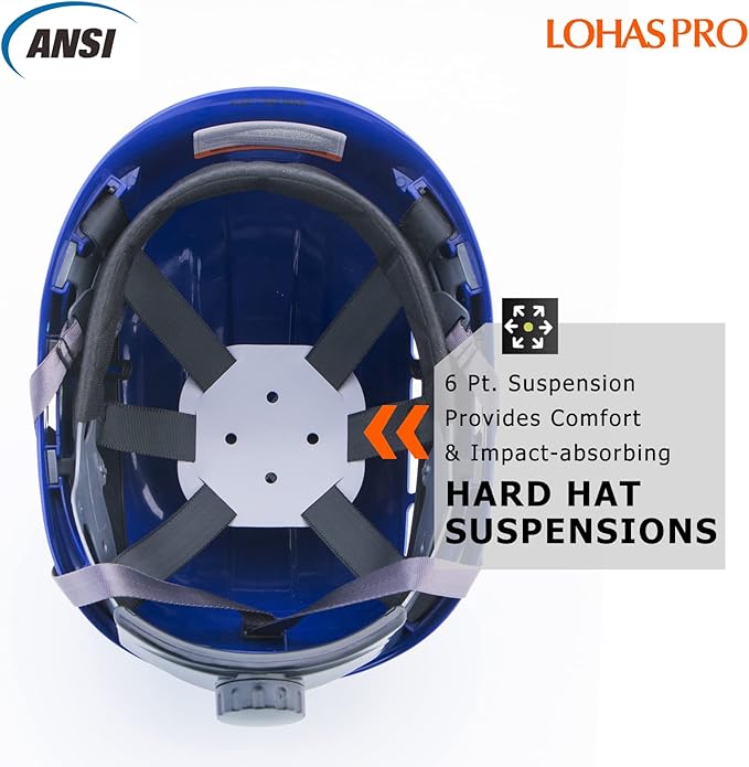 LOHASPRO Hard Hats Construction Safety Helmet ANSI Z89.1 Approved OSHA Hardhat Vented Men Worker Blue Hard Hat with Chin Strap Tree Climbing Rescue Arborist Helmet (P5 Blue)
