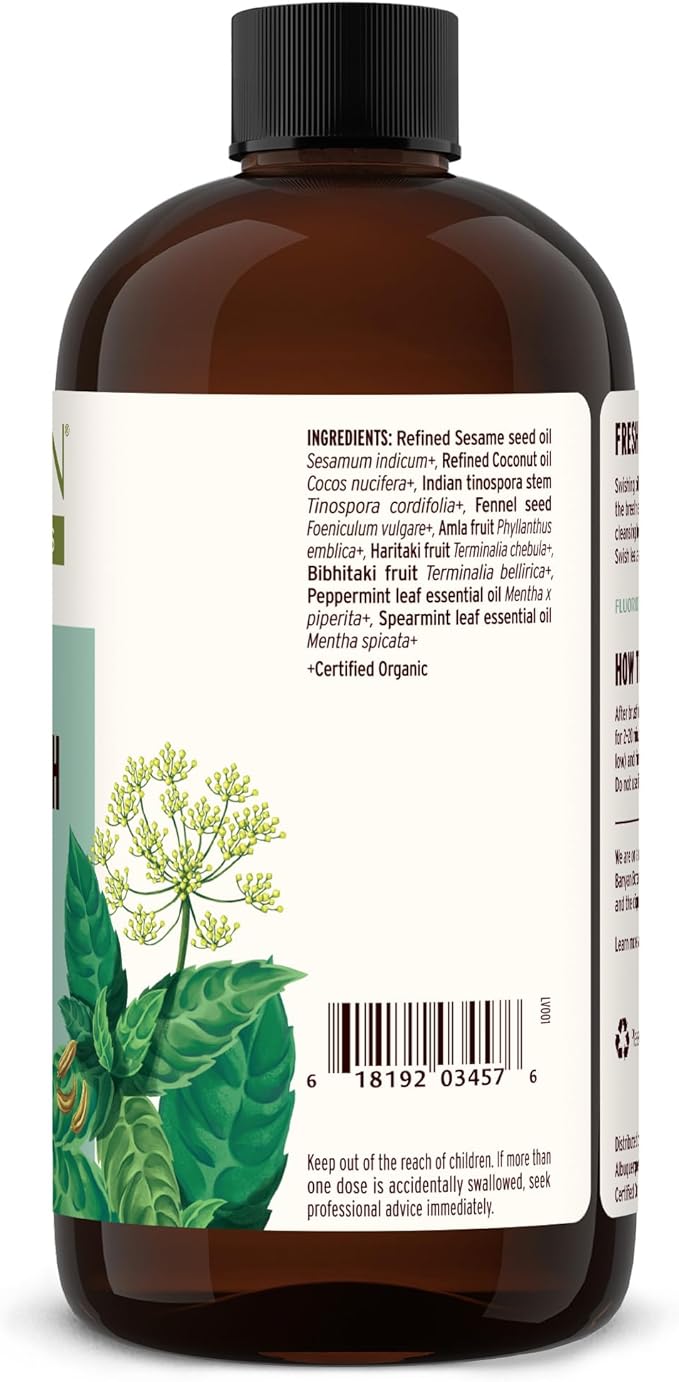 Banyan Botanicals Mint Daily Swish – Organic Ayurvedic Pulling Oil with Coconut Oil – Mouthwash for Fresh Breath and Sparkling Oral Health* – 24 oz – Non GMO Sustainably Sourced Vegan
