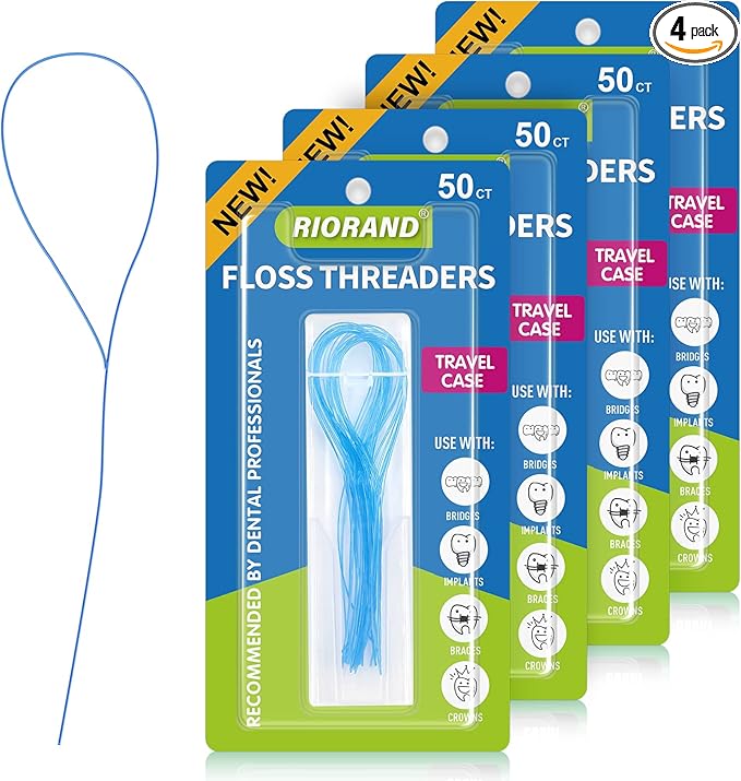 RioRand Floss Threaders,Essential Tool for Maintaining Oral Health with Braces, Bridges, and Implants 200 Count (Pack of 4)