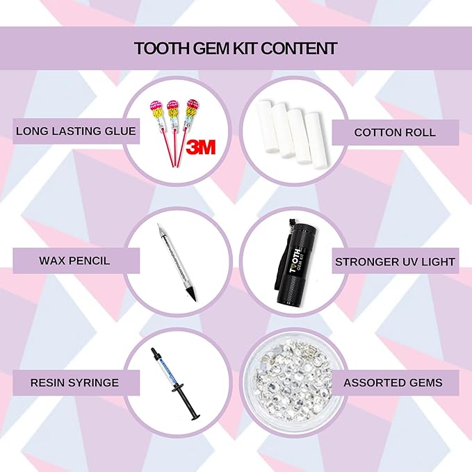 Professional for Beginners and Pros - Tooth Gems Video APP for Best Designs, Teeth Gems Kit with Glue and Light - Over 30 Gems & Shapes - Made in USA