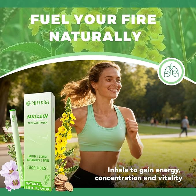 Herbal Diffuser Pen, Supports Lung Rest & Wellness, Breathing and Oral Air Freshening, Plant Based-Mullein, Licorice Root, Marshmallow Root, Thyme Leaf, Mint Oil, Natural Alternative - 600 Uses