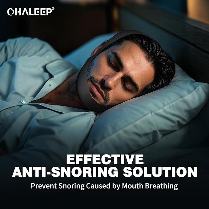 OHELEEP Anti Snore Chin Strap for CPAP Users, Snore Stopper Adjustable, Chin Strap for Sleeping Comfortable Stop Snoring Solution, Anti Snoring Devices Breathable and Reusable, Black, M